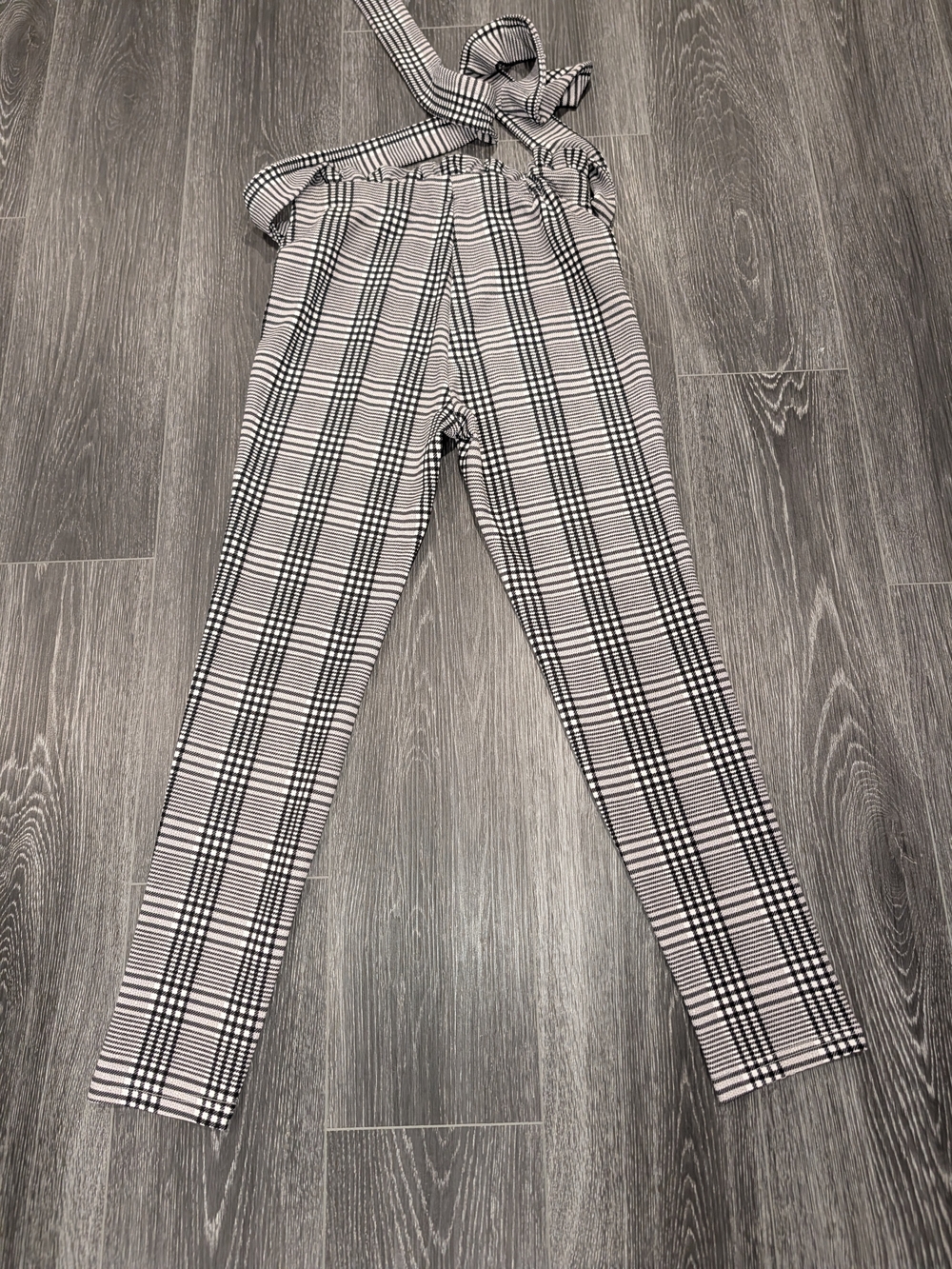 Plaid High-Waist Paperbag Trousers - Black & White